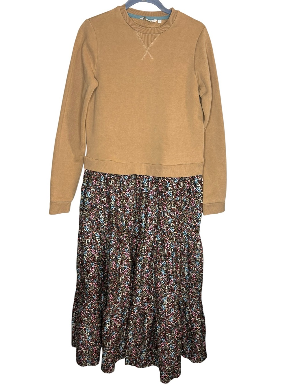 Boden midi dress mix tiered sweatshirt colorful floral print skirt womens size 2 - Picture 2 of 6